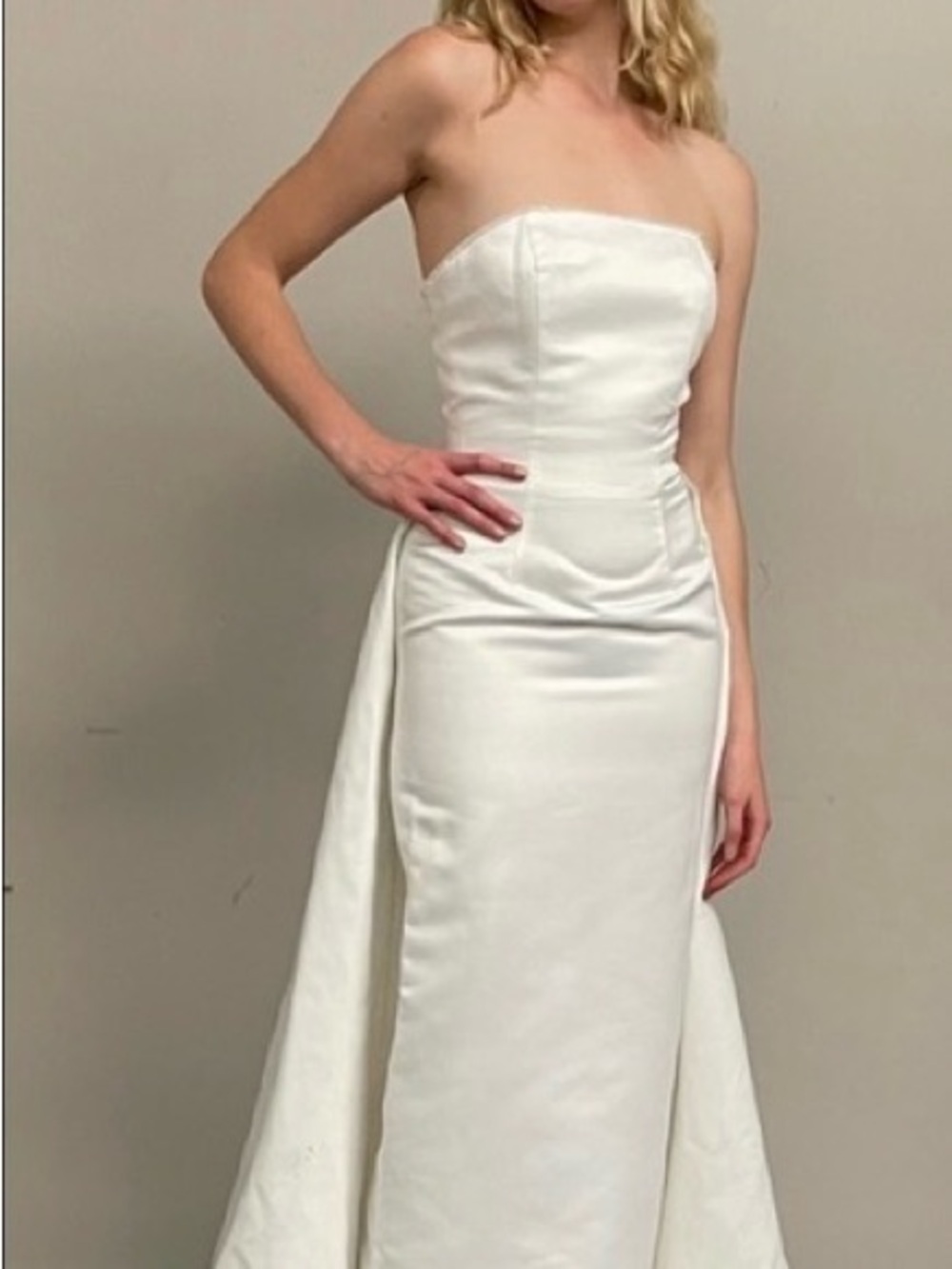 Strapless White Satin Evening Gown